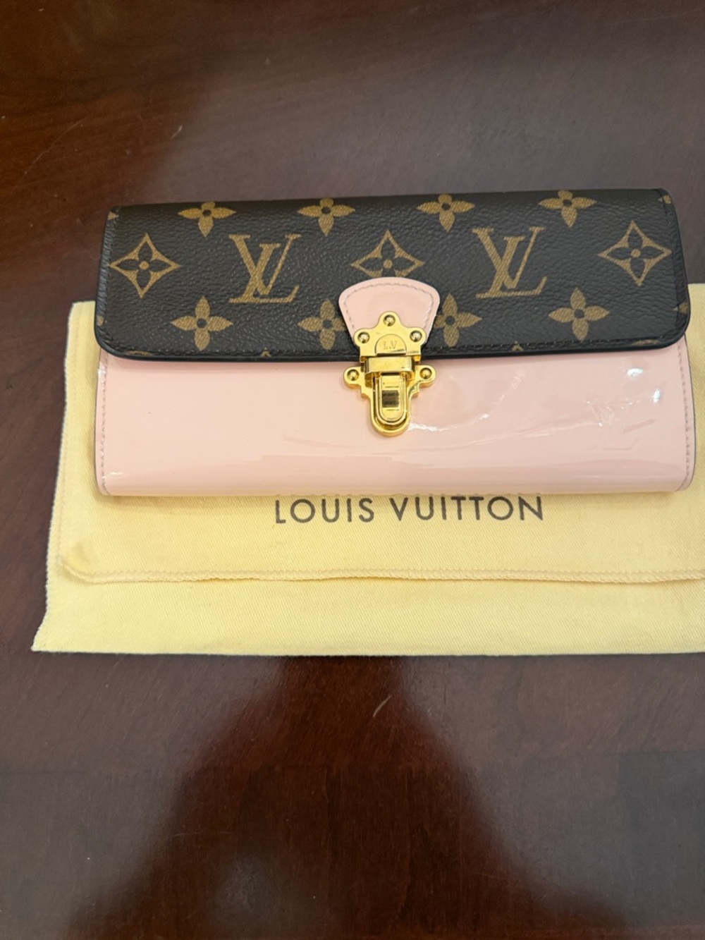 Louis Vuitton Brown Monogram & Pink Patent Clasp Wallet